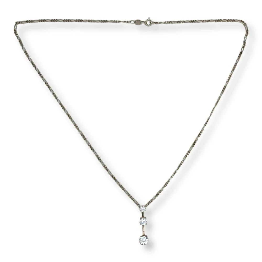Unbranded Necklace Sterling Silver 925 18in Silver CZ Three Stone Drop Pendant